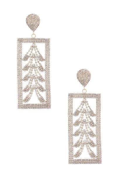 Rectangle Rhinestone Post Drop Earring