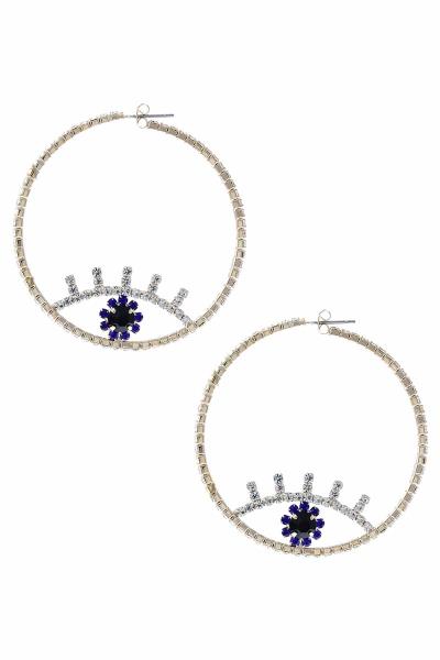 RHINESTONE EVIL EYE 50MM HOOP EARRING