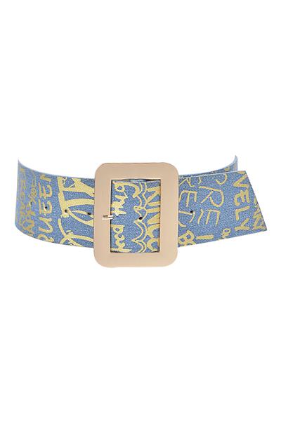 METALLIC GRAFFITI DENIM WIDE WAIST BELT