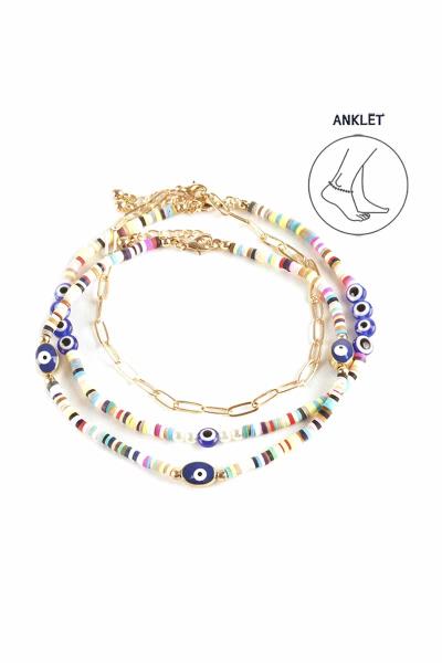 Seed Bead Evil Eye Multi Anklet