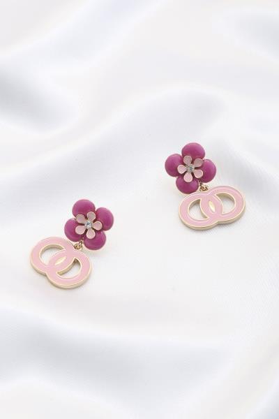 Flower Double Circle Post Drop Earring