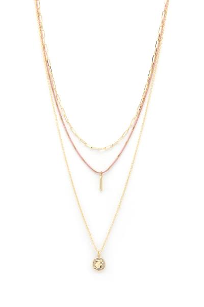 RHINESTONE COIN CHARM LAYERED NECKLACE