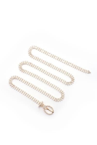 OVAL BUCKLE RHINESTONE CHAIN BELT