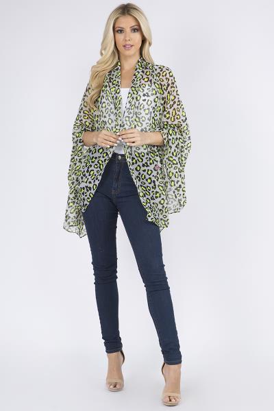 Mesh Leopard Print Cover Up Kimono Scarf