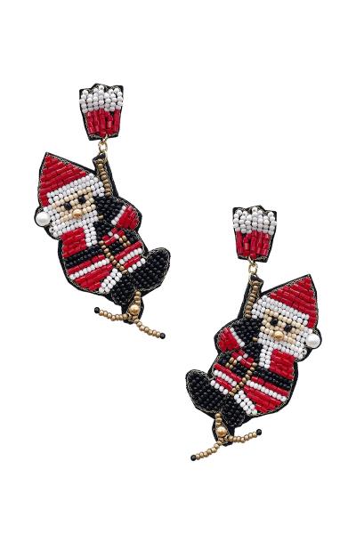 SEED BEAD CHRISTMAS SANTA CLAUS DANGLE EARRING