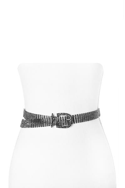 RHINESTONE LAYER BLACK BUCKLE BELT