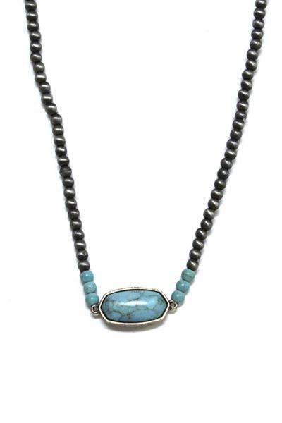 Natural Stone Bead Pendant Necklace
