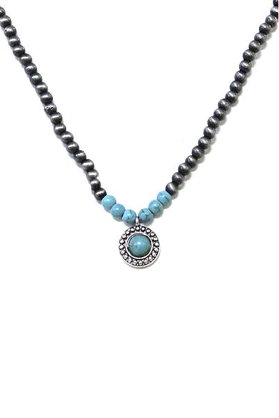 NATURAL STONE BEAD PENDANT NECKLACE