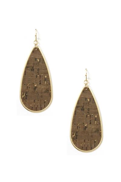 Cork Teardrop Metal Edge Dangle Earring