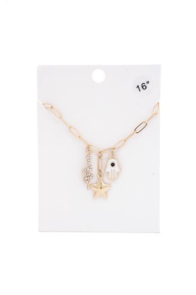 SNAKE HAMSA HAND CHARM OVAL LINK NECKLACE