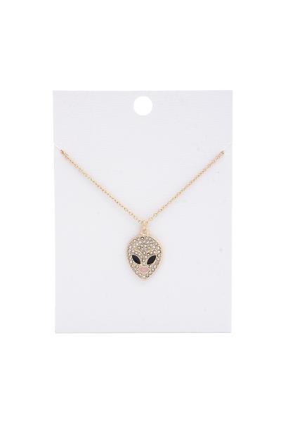 Rhinestone Alien Head Pendant Necklace