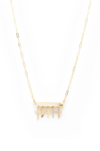 CROSS WING CHARM OVAL LINK NECKLACE