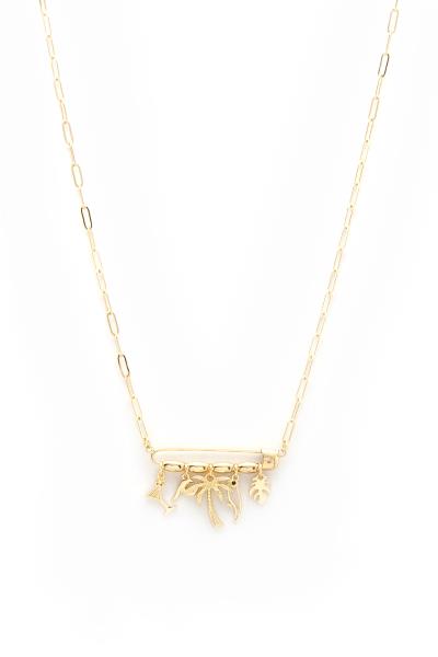 PALM TREE MARTINI GLASS CHARM OVAL LINK NECKLACE