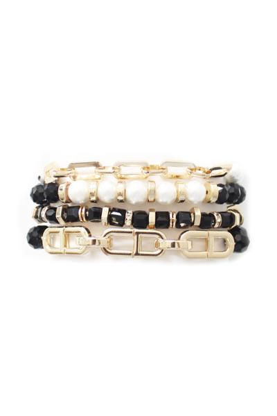 Crystal Pearl Metal Mix Bead Multi Bracelet Set
