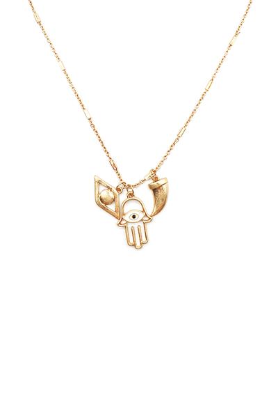 FASHION METAL HAMSA HAND EYE TOOTH NECKLACE