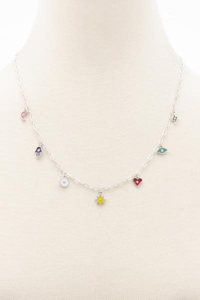 Hamsa Hand Heart Charm Station Necklace
