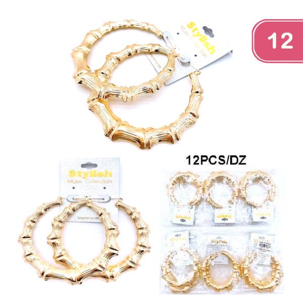 Metal Bamboo Hoop 3 25 Inch Earring (12 Units)
