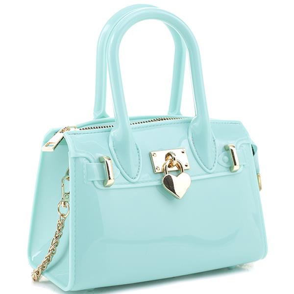 Chic Jelly Gloss Heart Lock Satchel Bag