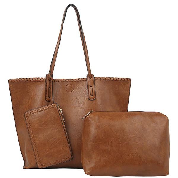 3IN1 Plain Tote Bag with Mini Bag and Clutch Set