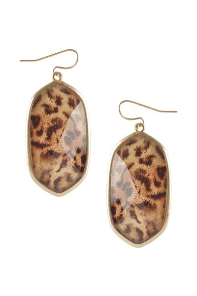 Animal Print Resin Hexagon Dangle Earring