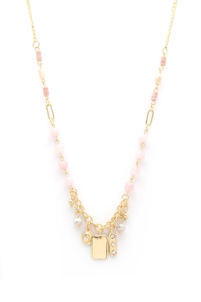 RECTANGLE CHARM BEADED NECKLACE