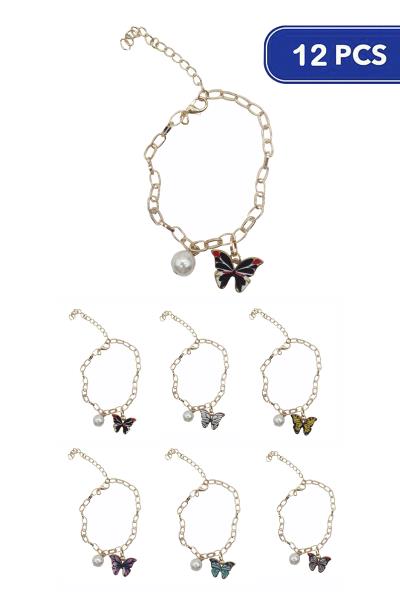Butterfly Pearl Metal Chain Bracelet (12 Units)