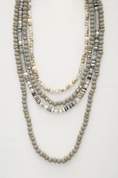 Rubber Disc Crystal Ball Bead Multi Necklace