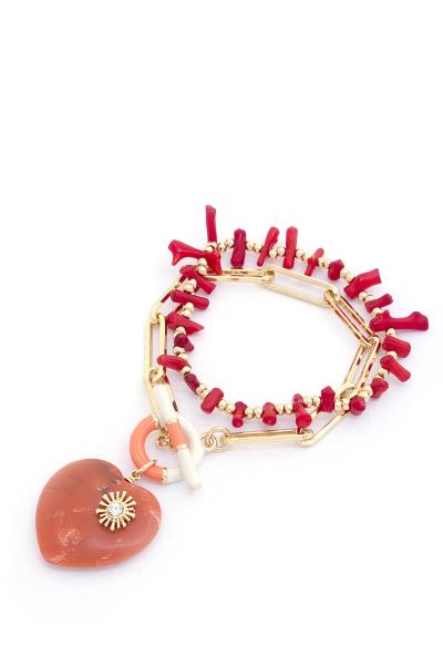 Puffy Heart Beaded Toggle Clasp Bracelet