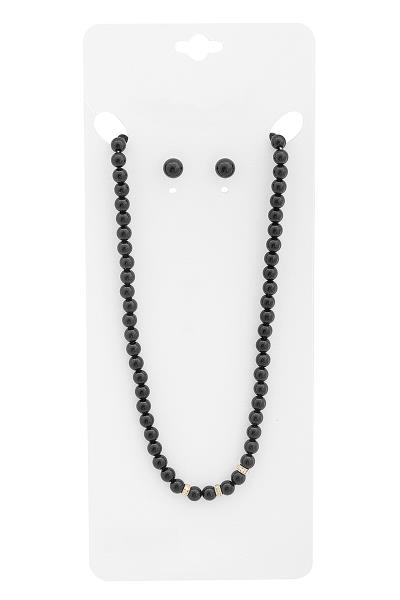 Bead Triple Metal Rhinestone Necklace Earring Set