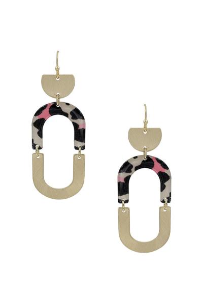 Metal Leopard Mix Oval Dangle Earring