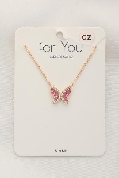 BUTTERFLY RHINESTONE CHARM NECKLACE
