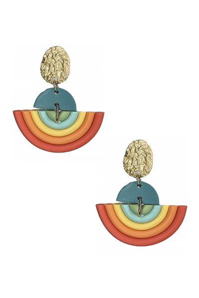 Clay Oval Curve Rainbow Tone Earring