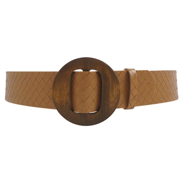 CIRCLE WOODEN BUCKLE WEAVE FABRIC BELT