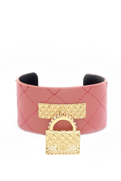 Purse Metal Bar PU Leather Bracelet
