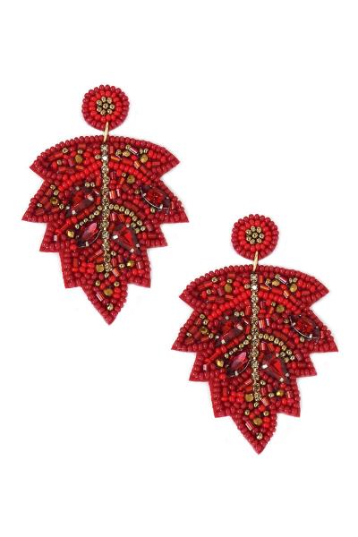 Seed Bead Leaf Dangle Earring