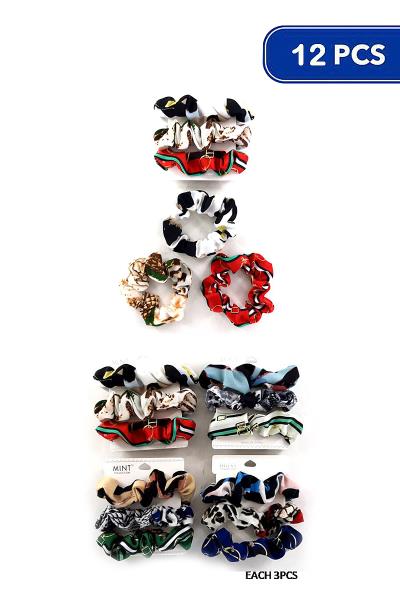 Multi Pattern 3 PC Hair Scrunchies (12 Units)