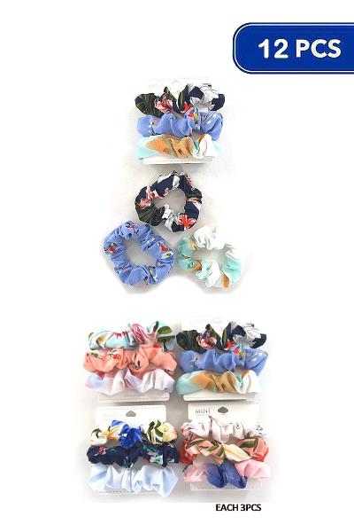 Multi Print 3 Pc Hair Scrunchies (12 Units)