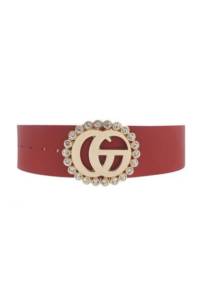 RHINESTONE TRIMMED METAL BUCKLE WIDE WAIST BELT