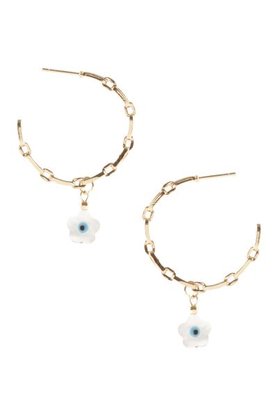 METAL HOOP FLOWER DANGLE EARRING