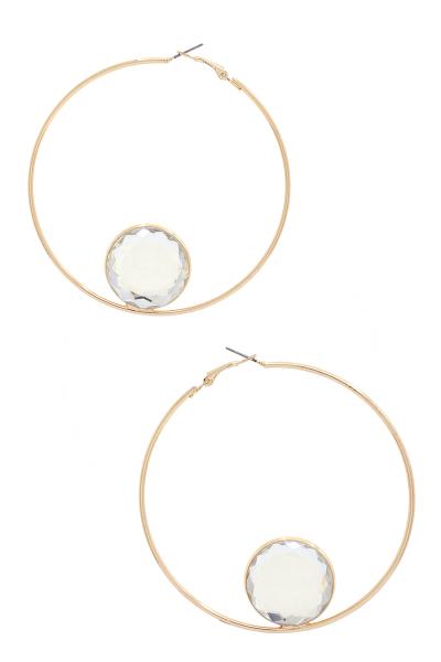 STONE METAL HOOP EARRING
