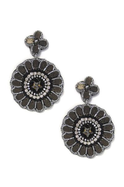 Rhinestone Round Flower Dangle Earring
