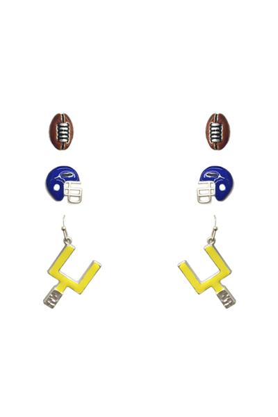 METAL FOOTBALL STUD EARRING 3 PAIR SET