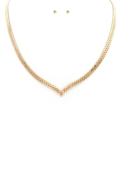 Metal V Chain Necklace Earring Set