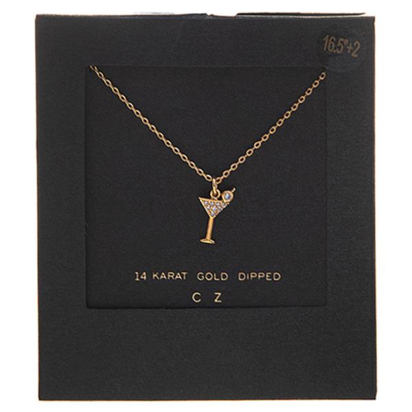 14K GOLD DIPPED RHINESTONE COCKTAIL CHAIN NECKLACE