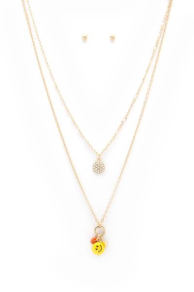HAPPY FACE CHARM LAYERED NECKLACE