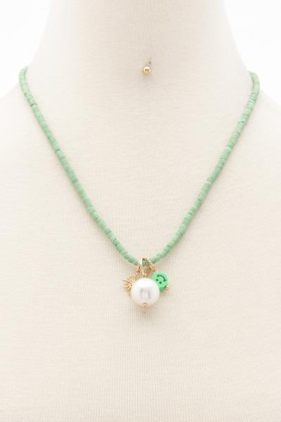 Pearl Happy Face Charm Beaded Necklace