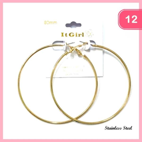 Stainless Steel 80mm Hoop Earring (12 Units)