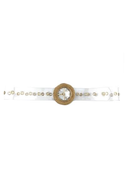 FASHION STRAW BUCKLE CLEAR BELT