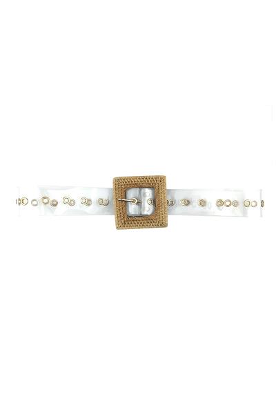 FASHION SQUARE STRAW BUCKLE CLEAR BELT