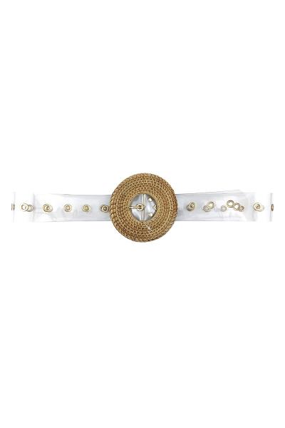 FASHION ROUND STRAW BUCKLE CLEAR BELT